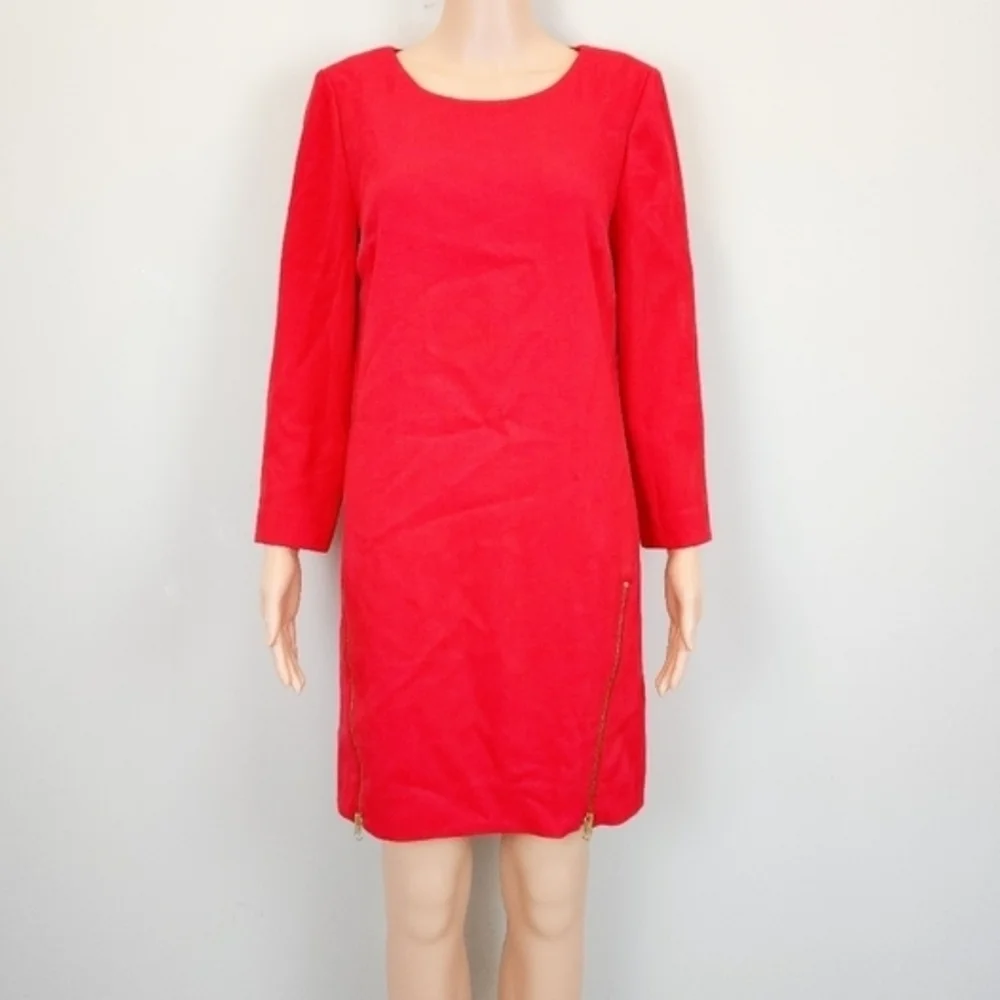 New J.Crew Red Long Sleeve Zipper Dress